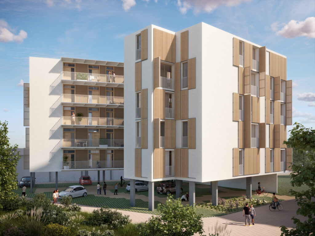 Imatge renderitzada de com serà l'edifici de Terra de Mar, habitatge cooperatiu en cessió d’ús a Palamós